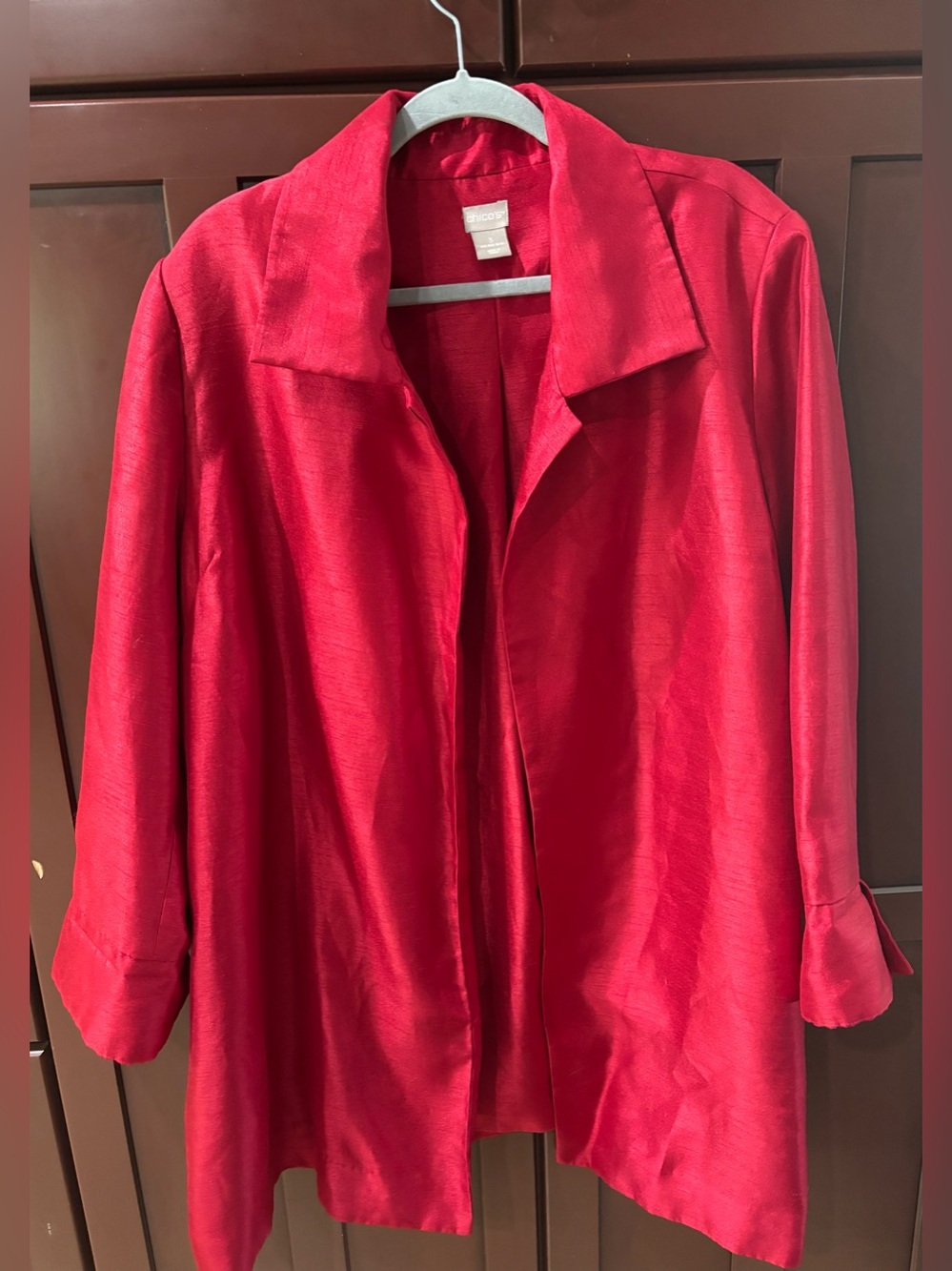Chico's Bright Red Open-Front Tunic Jacket